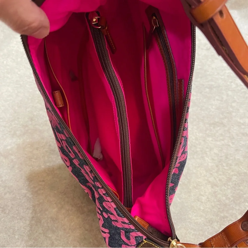 Dooney & Bourke Disney Parks Denim Pink Graffiti Hobo Shoulder Bag & Zip Pouch